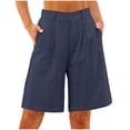 thumbnail image 1 of cocolona Womens Summer Casual Knee Length Linen Shorts Elastic Waist Stretch Wide Leg Athletic Shorts with Pocket, 1 of 5