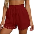 thumbnail image 1 of cocolona Womens Summer Casual Lace Beach Shorts Ruffled Elastic Waist Drawstring Wide Leg Shorts with Pocket, 1 of 5