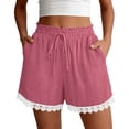 thumbnail image 1 of cocolona Womens Summer Casual Lace Shorts Solid Color Elastic Waist Drawstring Vacation Beach Shorts with Pocke, 1 of 5