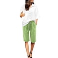 thumbnail image 1 of cocolona Womens Summer Casual Linen Beach Shorts Elastic Waist Drawstring Wide Leg Knee Length Shorts with Pocket, 1 of 5