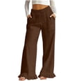 thumbnail image 1 of cocolona Womens Summer Casual Linen Pants Elastic Waist Drawstring Ruffle Wide Leg Travel Lounge Pants with Pockets, 1 of 5