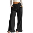 thumbnail image 1 of cocolona Womens Summer Casual Linen Pants Elastic Waist Drawstring Ruffle Wide Leg Travel Lounge Pants with Pockets, 1 of 5