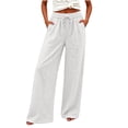 thumbnail image 1 of cocolona Womens Summer Casual Linen Pants Elastic Waist Drawstring Wide Leg Beach Lounge Pants with Pockets, 1 of 5