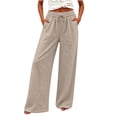 thumbnail image 1 of cocolona Womens Summer Casual Linen Pants Elastic Waist Drawstring Wide Leg Beach Lounge Pants with Pockets, 1 of 5