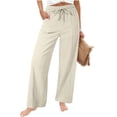 thumbnail image 1 of cocolona Womens Summer Casual Linen Pants Elastic Waist Drawstring Wide Leg Beach Pants with Pockets, 1 of 4