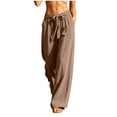 thumbnail image 1 of cocolona Womens Summer Casual Linen Pants Elastic Waist Drawstring Wide Leg Vacation Beach Pants with Pockets, 1 of 5