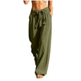 thumbnail image 1 of cocolona Womens Summer Casual Linen Pants Elastic Waist Drawstring Wide Leg Vacation Beach Pants with Pockets, 1 of 5
