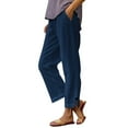 thumbnail image 1 of cocolona Womens Summer Casual Linen Pants Elastic Waist Straight Splited Wide Leg Vacation Beach Pants with Pockets, 1 of 4