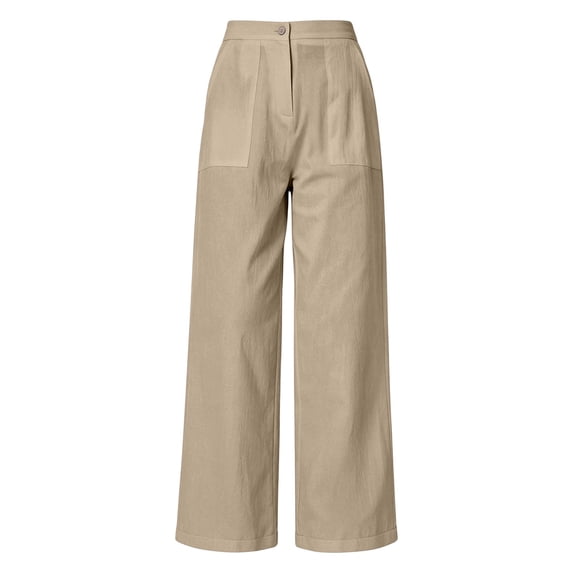 cocolona Womens Summer Casual Linen Pants Elastic Waist Straight Wide Leg Travel Lounge Pants with Pockets