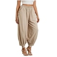 thumbnail image 1 of cocolona Womens Summer Casual Linen Pants Solid Color Elastic Waist Straight Vacation Beach Pants with Pockets, 1 of 5