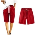 thumbnail image 1 of cocolona Womens Summer Casual Linen Shorts Fashion Solid Color Loose Drawstring Knee Length Shorts with Pockets, 1 of 7