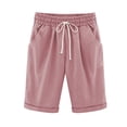 thumbnail image 1 of cocolona Womens Summer Casual Loose Linen Plus Size Shorts Elastic Waist Straight Knee Length Beach Shorts with Pocket, 1 of 2
