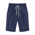 thumbnail image 1 of cocolona Womens Summer Casual Loose Linen Plus Size Shorts Elastic Waist Straight Knee Length Beach Shorts with Pocket, 1 of 2