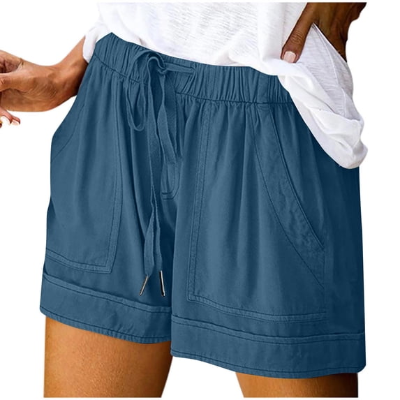 cocolona Womens Summer Casual Loose Plus Size Shorts Elastic Waist Drawstring Straight Beach Shorts with Pocket
