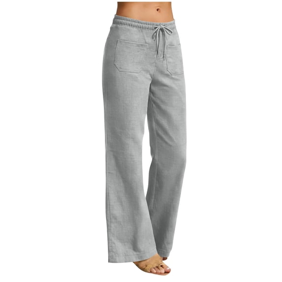 cocolona Womens Summer Casual Loose Wide Leg Pants Solid Color Elastic Waist Straight Beach Trousers with Pockets