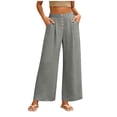 thumbnail image 1 of cocolona Womens Summer Casual Palazzo Pants Elastic Button Waist Straight Wide Leg Beach Trousers with Pockets, 1 of 5