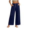 thumbnail image 1 of cocolona Womens Summer Casual Palazzo Pants Elastic Button Waist Straight Wide Leg Beach Trousers with Pockets, 1 of 5