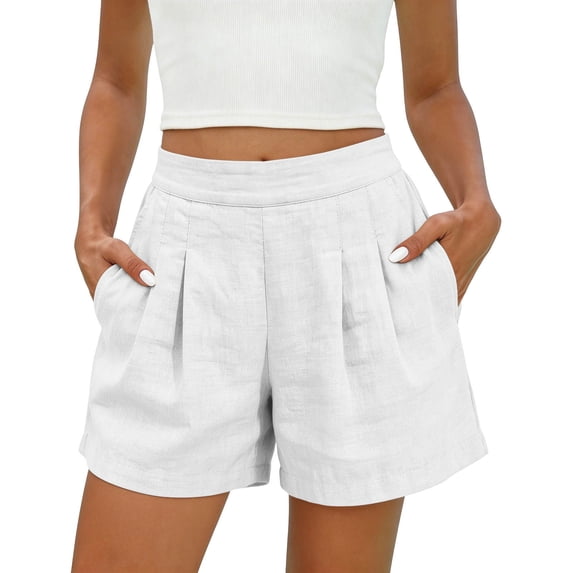 cocolona Womens Summer Casual Pleated Beach Shorts Solid Color Elastic Waist Wide Leg Shorts with Pocket