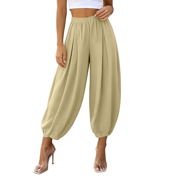 cocolona Womens Summer Casual Pleated Harem Pants Elastic Waist Straight Vacation Yoga Pants with Pockets