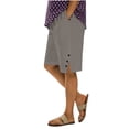 thumbnail image 1 of cocolona Womens Summer Casual Plus Size Linen Shorts Elastic Waist Splited Wide Leg Knee Length Shorts with Pockets, 1 of 5
