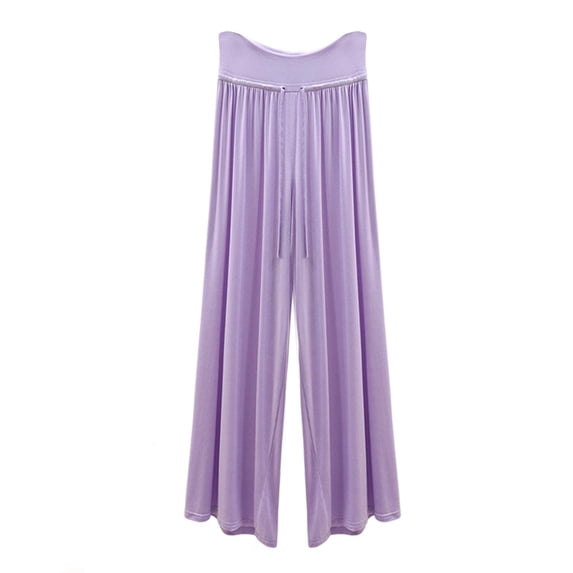 cocolona Womens Summer Casual Plus Size Pleated Pants Elastic Waist Drawstring Wide Leg Vacation Lounge Trousers