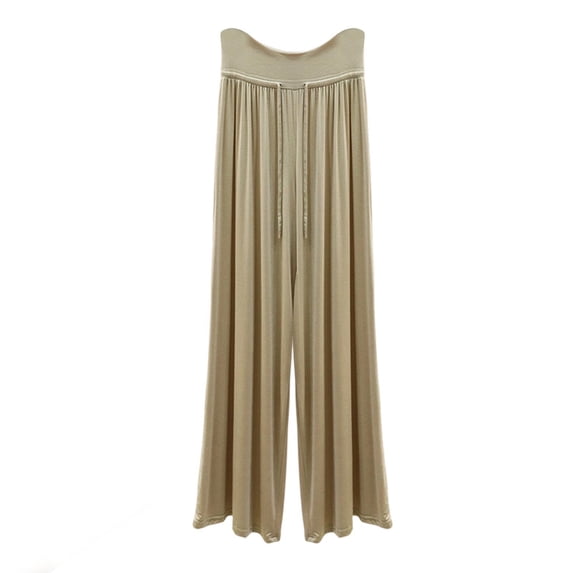 cocolona Womens Summer Casual Plus Size Pleated Pants Elastic Waist Drawstring Wide Leg Vacation Lounge Trousers
