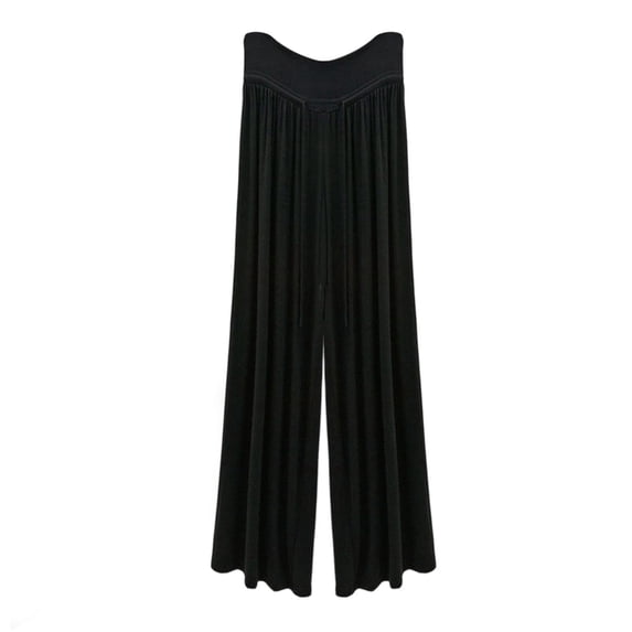 cocolona Womens Summer Casual Plus Size Pleated Pants Elastic Waist Drawstring Wide Leg Vacation Lounge Trousers