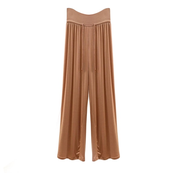 cocolona Womens Summer Casual Plus Size Pleated Pants Elastic Waist Drawstring Wide Leg Vacation Lounge Trousers
