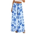 thumbnail image 1 of cocolona Womens Summer Casual Printed Wide Leg Pants Split Leg Elastic Waist Drawstring Travel Lounge Trousers, 1 of 5