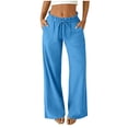 thumbnail image 1 of cocolona Womens Summer Casual Ruffled Beach Pants Elastic Waist Straight Wide Leg Lounge Vacation Trousers with Pockets, 1 of 5