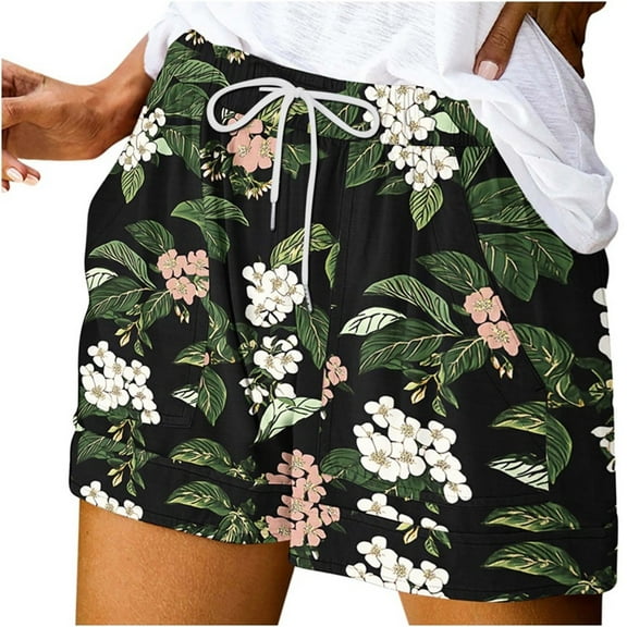 cocolona Womens Summer Casual Shorts Elastic Waist Drawstring Floral Vacation Beach Shorts Lounge Shorts Pants with Pockets