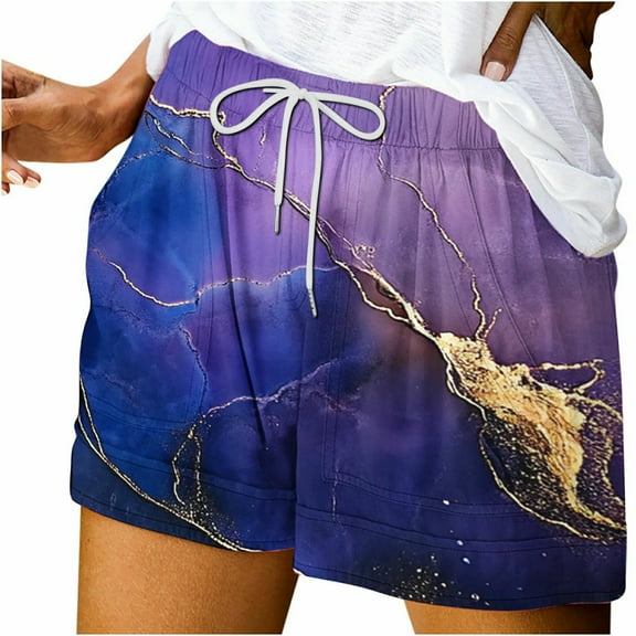 cocolona Womens Summer Casual Shorts Elastic Waist Drawstring Print Shorts Loose Comfy Beach Shorts with Pockets