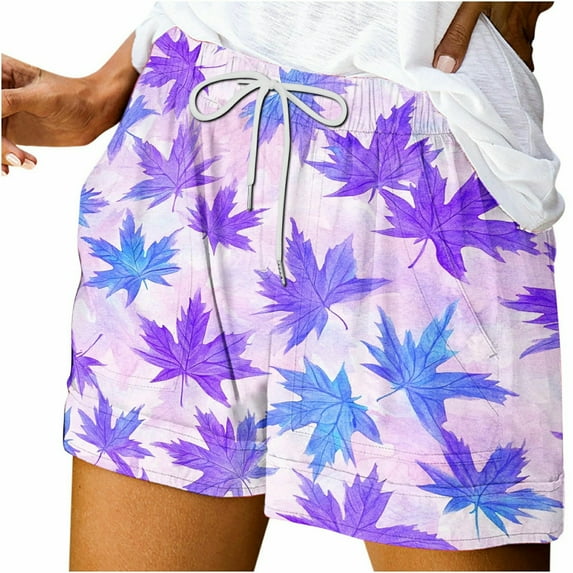 cocolona Womens Summer Casual Shorts Elastic Waist Drawstring Print Shorts Loose Comfy Beach Shorts with Pockets