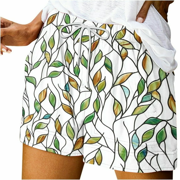 cocolona Womens Summer Casual Shorts Elastic Waist Drawstring Print Shorts Loose Comfy Beach Shorts with Pockets