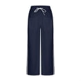 thumbnail image 1 of cocolona Womens Summer Casual Side Stripe Track Pants Elastic Waist Straight Wide Leg Gym Workout Trousers with Pocket, 1 of 3
