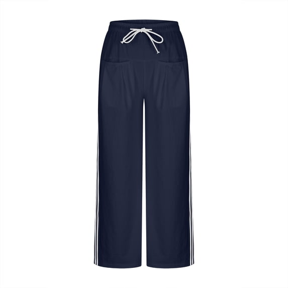 cocolona Womens Summer Casual Side Stripe Track Pants Elastic Waist Straight Wide Leg Gym Workout Trousers with Pocket