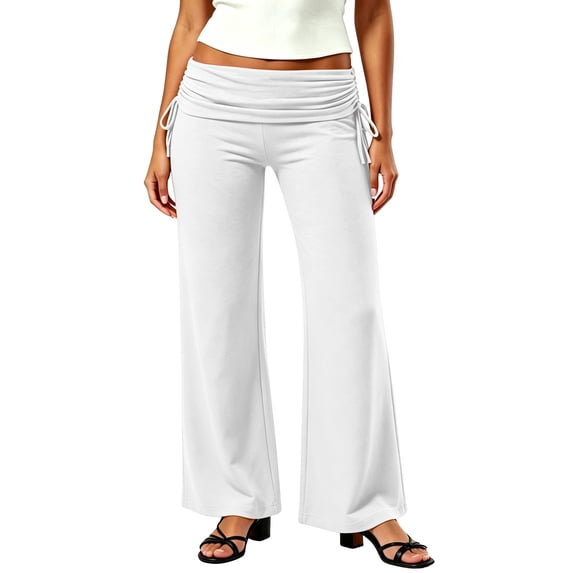 cocolona Womens Summer Casual Stretch Yoga Pants Elastic Waist Straight Wide Leg Plus Size Pants Workout Gym Pants with Pockets