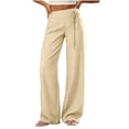 thumbnail image 1 of cocolona Womens Summer Casual Striped Dress Pants Elastic Waist Straight Wide Leg Work Pants with Pockets, 1 of 5