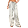 thumbnail image 1 of cocolona Womens Summer Casual Striped Wide Leg Pants Elastic Waist Drawstring Straight Vacation Lounge Pants with Pockets, 1 of 5