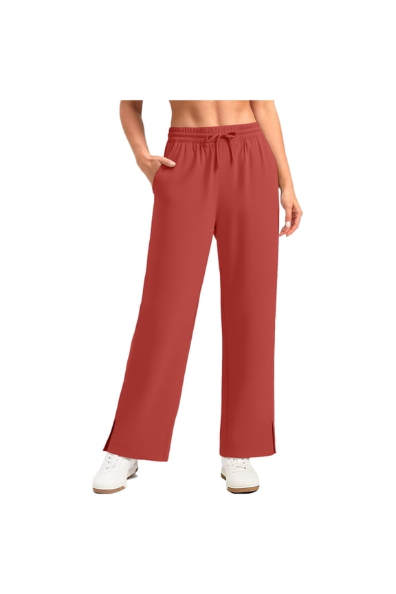 Womens Summer Casual UPF 50+ Sun Protection Pants Elastic Waist Straight Split Wide Leg Beach Trousers with Pocket