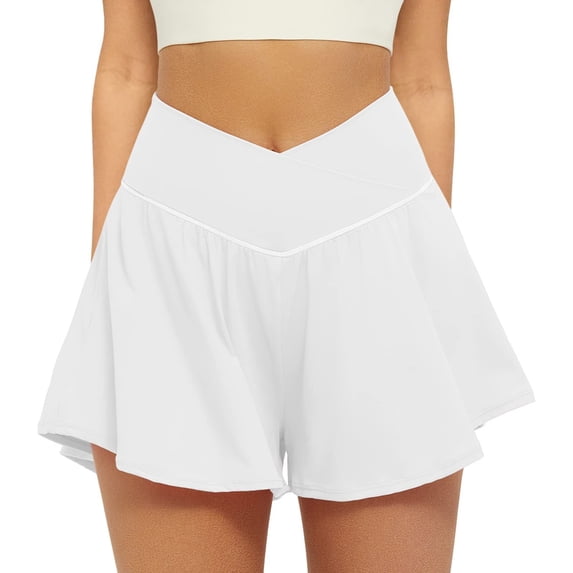 cocolona Womens Summer Casual V-Waist Athletic Shorts Elastic Waist Breathable Drying Yoga Tennis Skorts