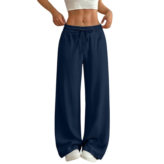 cocolona Womens Summer Casual Wide Leg Pants Elastic Waist Drawstring Straight Vacation Lounge Pants with Pockets