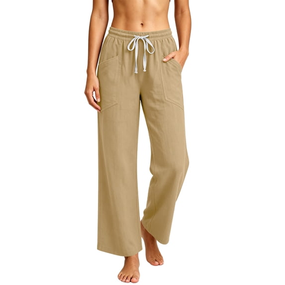 cocolona Womens Summer Casual Wide Leg Pants Elastic Waist Drawstring Straight Vacation Lounge Pants with Pockets