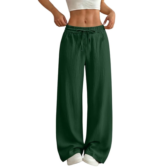 cocolona Womens Summer Casual Wide Leg Pants Elastic Waist Drawstring Straight Vacation Lounge Pants with Pockets