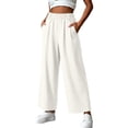 thumbnail image 1 of cocolona Womens Summer Casual Wide Leg Pants Solid Color Elastic Waist Straight Vacation Lounge Pants with Pockets, 1 of 5