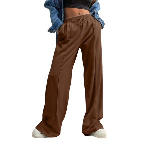 cocolona Womens Summer Casual Wide Leg Sweatpants Elastic Waist Drawstring Straight Workout Gym Trousers with Pocket
