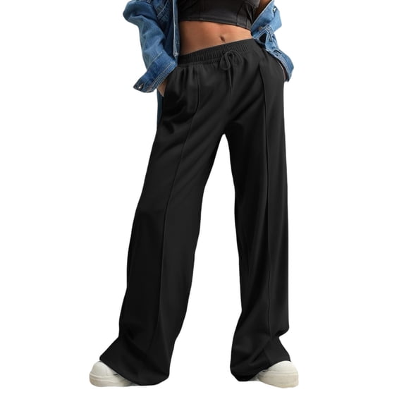 cocolona Womens Summer Casual Wide Leg Sweatpants Elastic Waist Drawstring Straight Workout Gym Trousers with Pocket