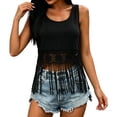 thumbnail image 1 of cocolona Womens Summer Crochet Tank Tops Crew Neck Sleeveless Lace Fringe Hem Shirts Casual Solid Color Flowy Blouses, 1 of 5