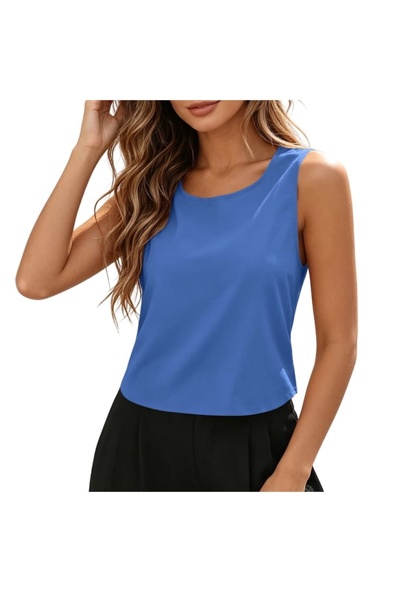 Womens Summer Crop Tank Tops Crew Neck Sleeveless Bow Backless Shirts Trendy Casual Slim Fit Solid Color Blouses