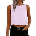 thumbnail image 1 of cocolona Womens Summer Crop Tank Tops Crew Neck Sleeveless Button Linen Shirts Fashion Solid Color Casual Blouses, 1 of 8